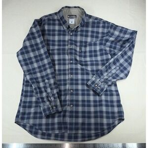 Columbia Men's L Regular Blue Gray Plaid Flannel Pockets LS Button-Up Shirt